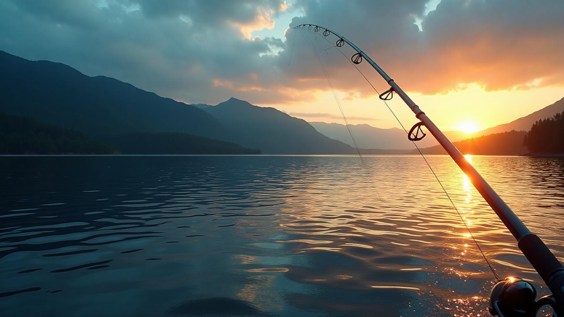 Peaceful fishing scene at golden hour